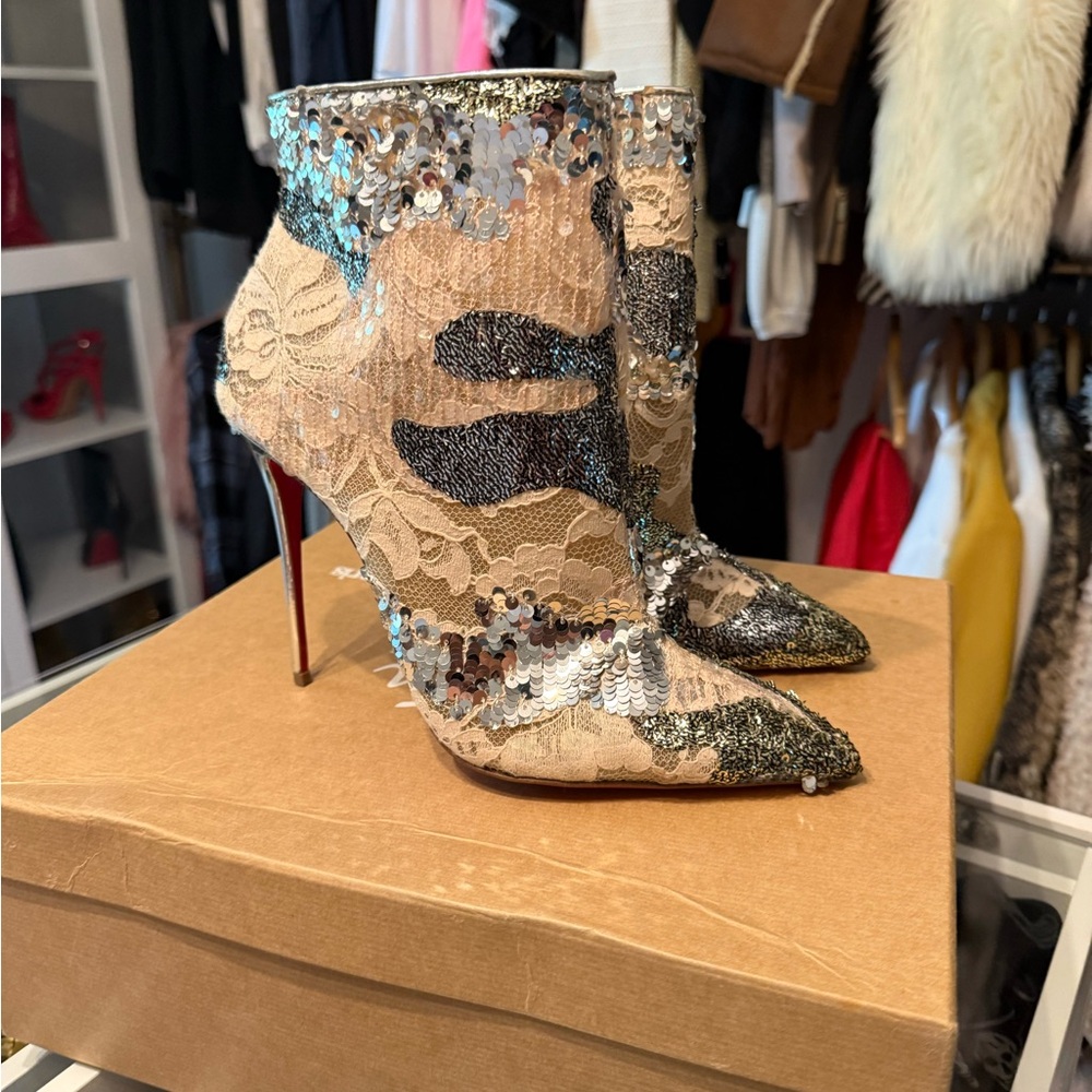 Christian Louboutin Sequin Lace Ankle Boots - Multicolor